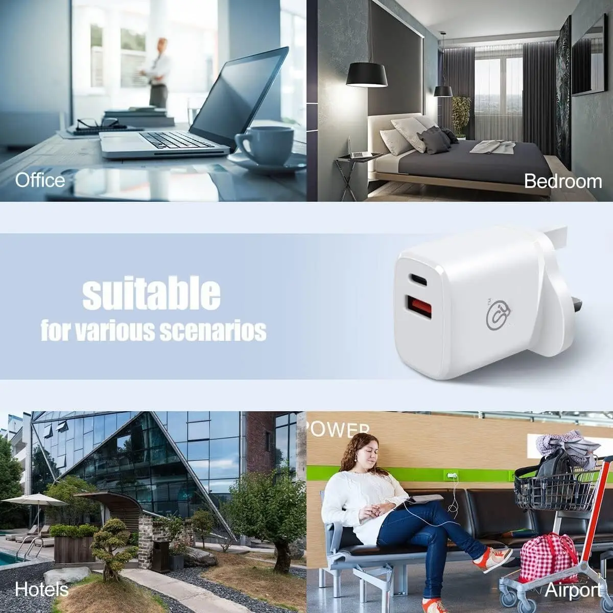 20W USB Type-C & USB Type-A 5V 3.1A Quick Charger, 3 Pin UK Plug Adaptor, White - image 4 | Free standard UK delivery included | Discount Quality Products