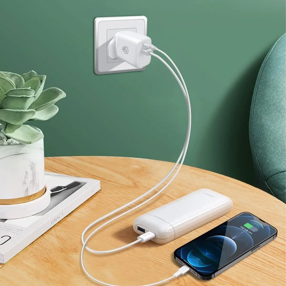 20W USB Type-C & USB Type-A 5V 3.1A Quick Charger, 3 Pin UK Plug Adaptor, White - image 6 | Free standard UK delivery included | Discount Quality Products