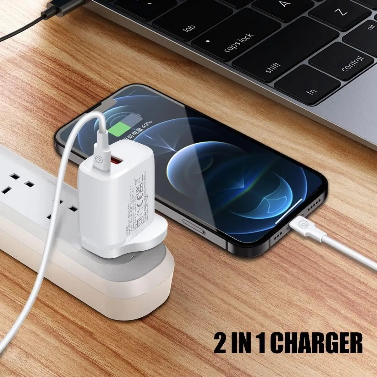 20W USB Type-C & USB Type-A 5V 3.1A Quick Charger, 3 Pin UK Plug Adaptor, White - image 7 | Free standard UK delivery included | Discount Quality Products