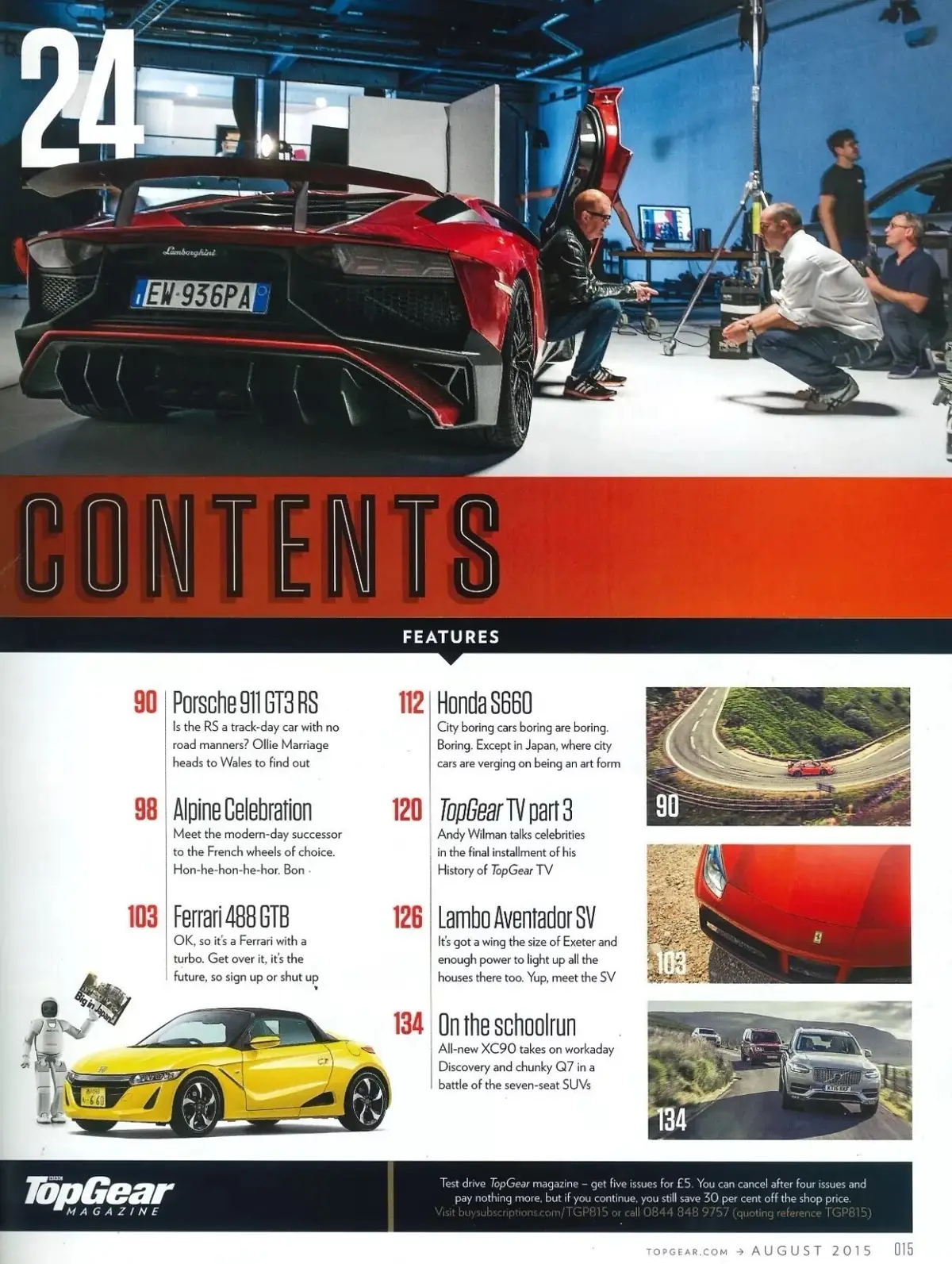 BBC Top Gear Magazine #272, Lambo Aventador, Ferrari 488, Aug 2015 (Slight Wear) - image 3 | Free standard UK delivery included | Discount Quality Products
