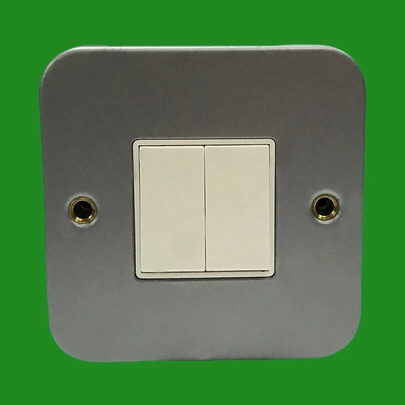 Double (2) Switch 2 Gang 2 Way 10AX Metal Clad Wall Mains Light Switch, Back Box - image 2 | Free standard UK delivery included | Discount Quality Products