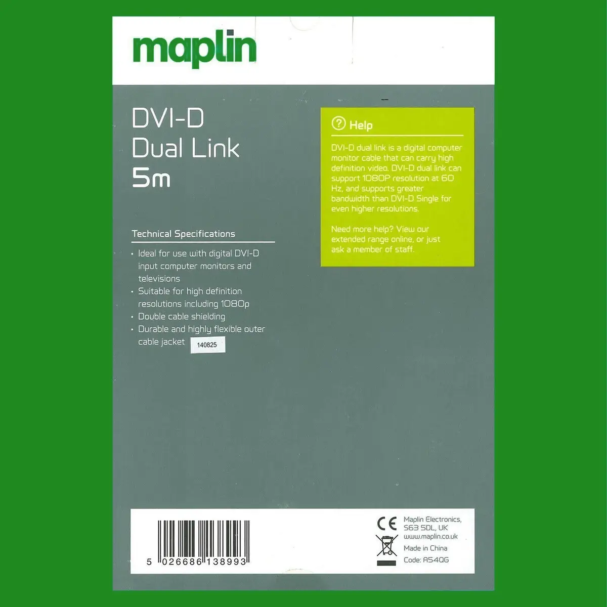 Maplin 5M DVI-D Dual Link 1080p HD Digital (24+1) PC TV Laptop Monitor Cable M/M - image 2 | Free standard UK delivery included | Discount Quality Products