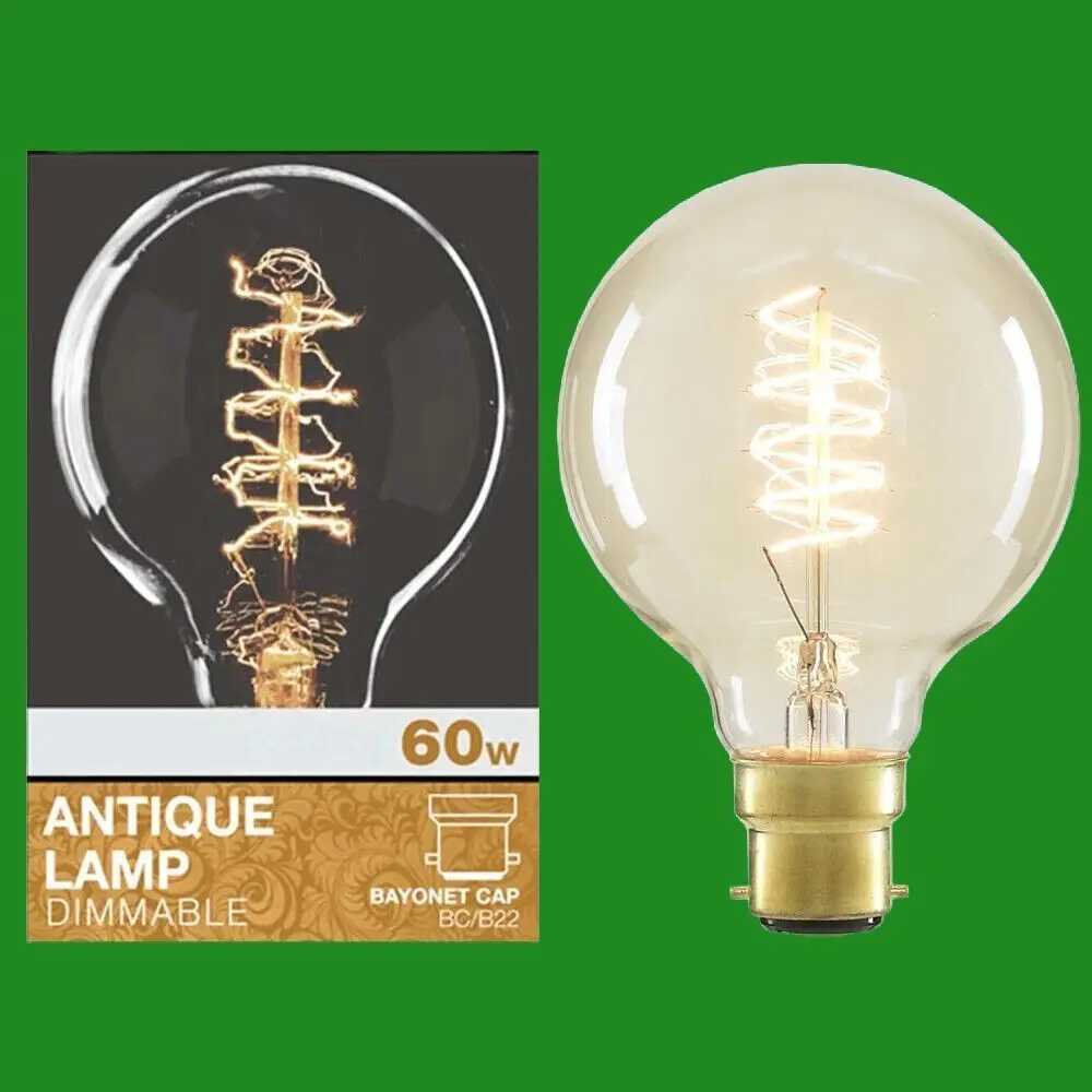4x 60W Antique Spiral Filament Dimmable Clear G80 Light Bulbs BC B22 Retro Lamps