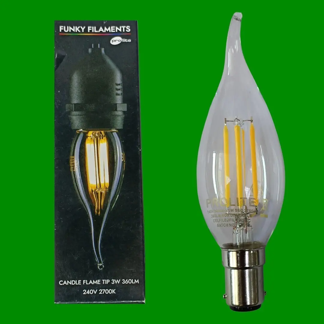 3W PROLITE Clear Funky Flicker Candle Flame Tip LED Light Bulb SBC B15 Lamp 240V