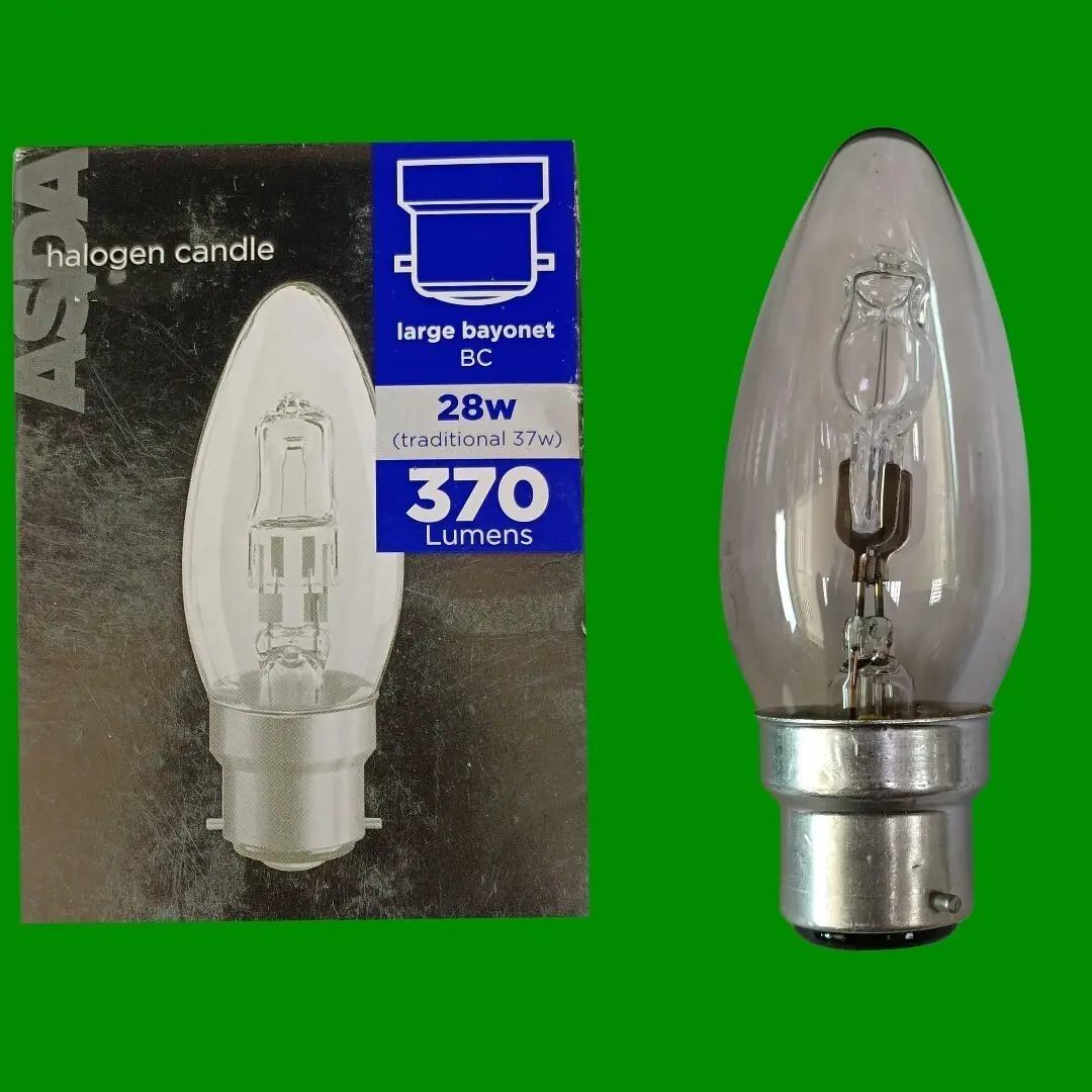 1x 28W (=37W) ASDA Dimmable Halogen Clear Candle Light Bulbs BC B22 Bayonet Lamp