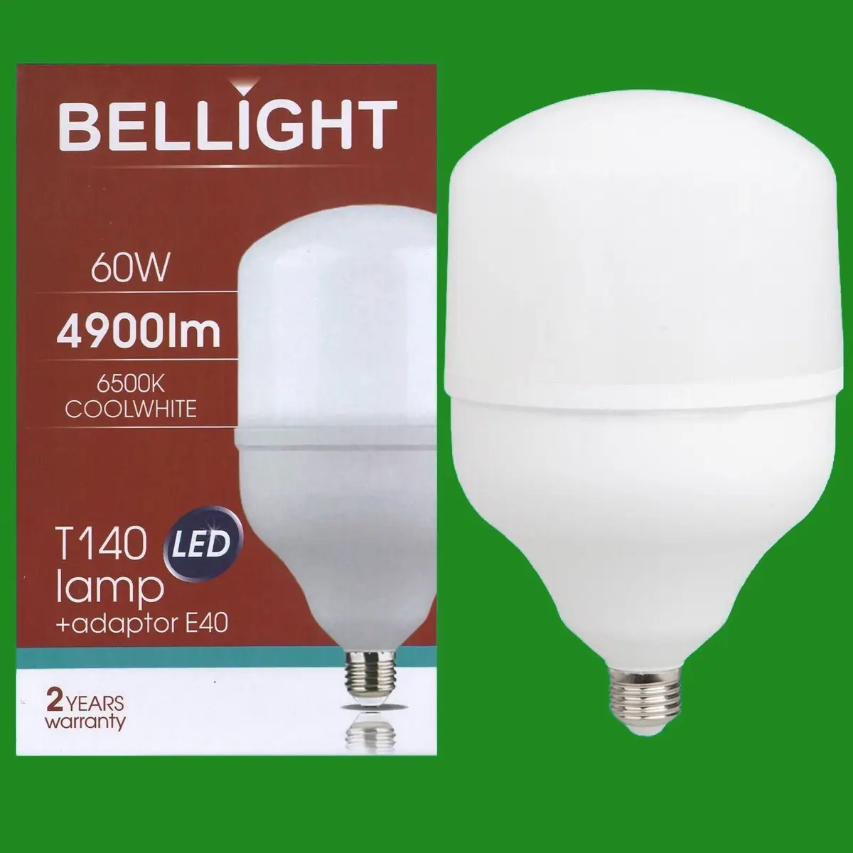 1x 60W (=300W) T140 LED Light Bulb 6500K Edison Screw ES E27 &amp; GES E40 Adaptor