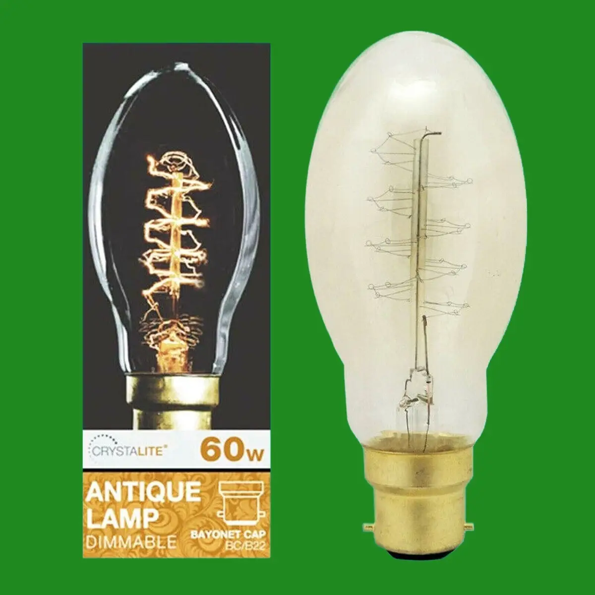 60W Antique Spiral Filament Dimmable Clear Eliptic Light Bulb BC B22 Retro Lamps