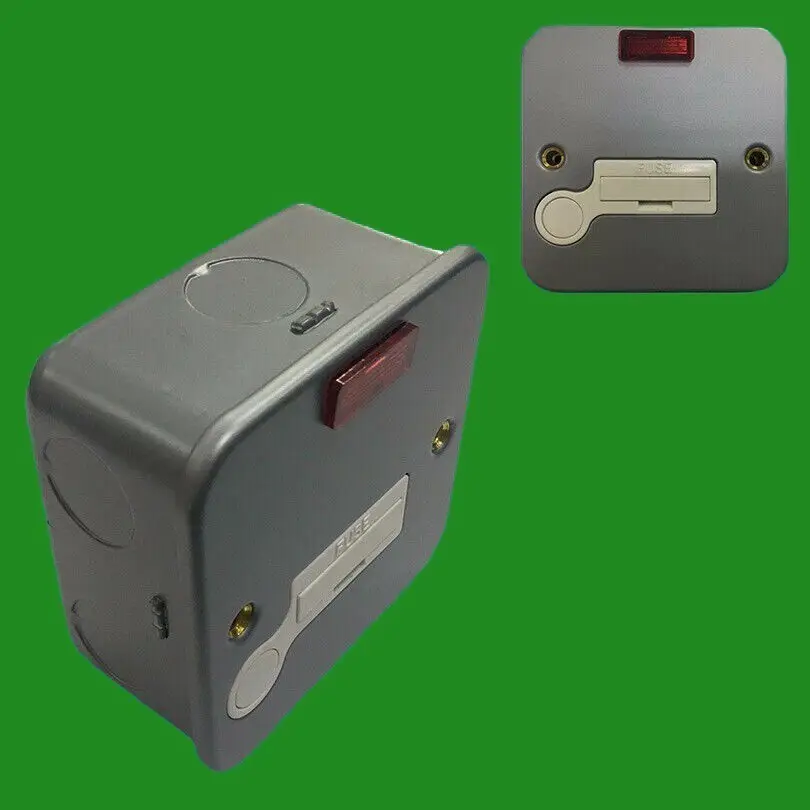 4x 13a Metal Clad Fused Spur &amp; Back Box, Earth Terminal 20mm Knock Outs Neon
