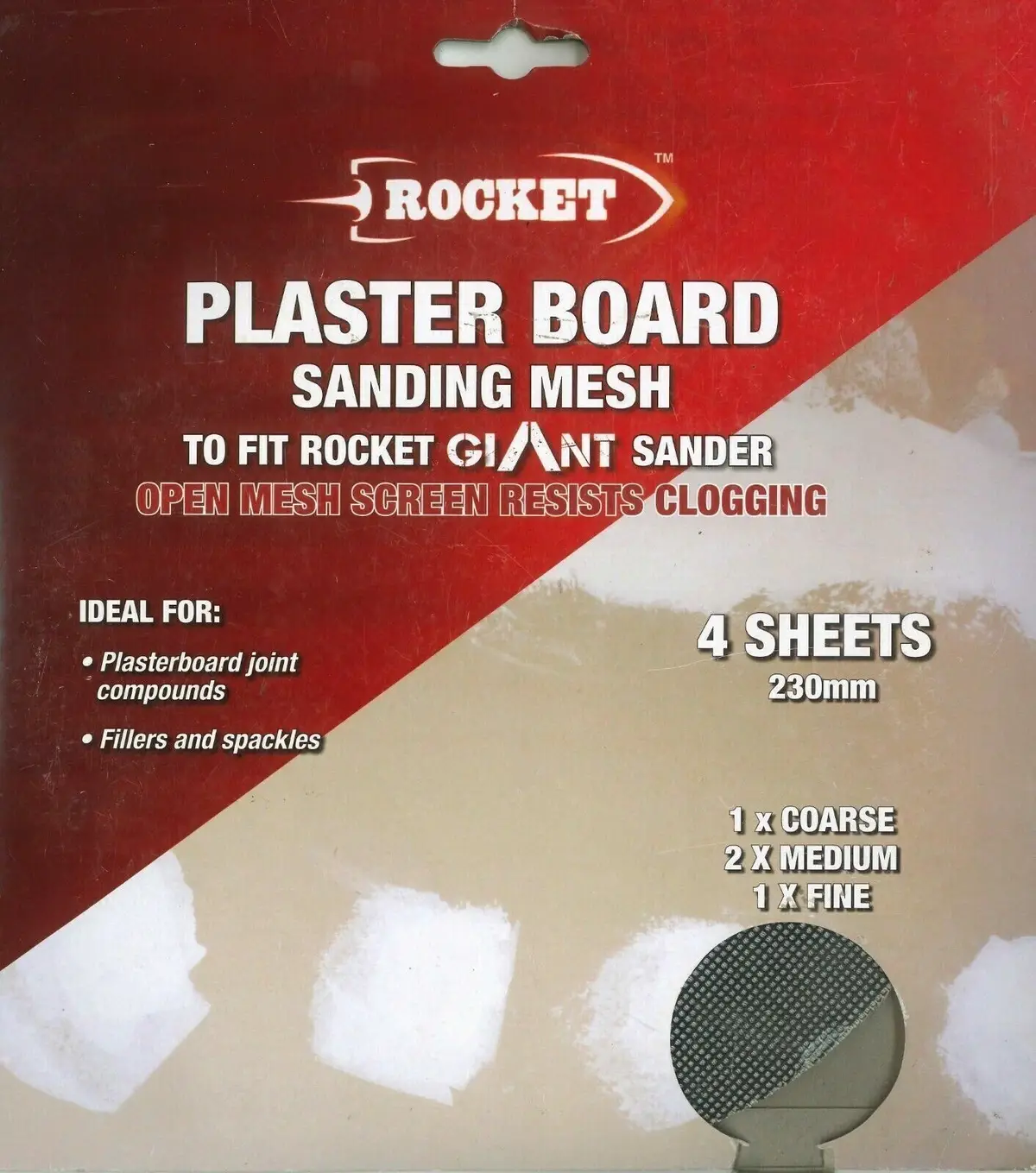 Rocket Plaster GiAnt Circular Sander Sanding Mesh 4x 230mm Round Abrasive Sheets