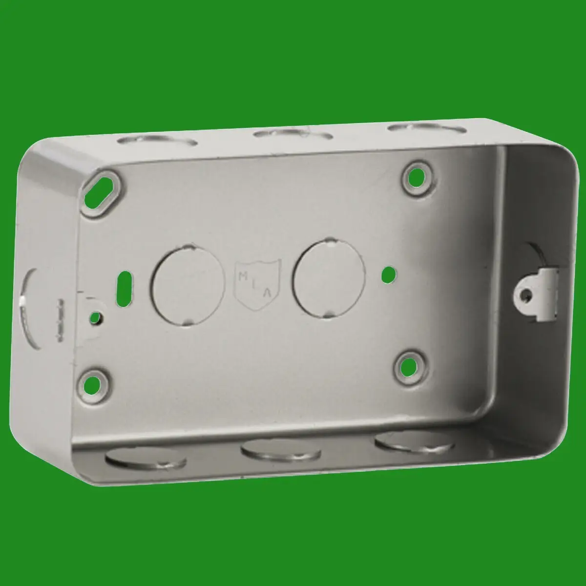 1x Metal Clad 2 Gang Surface Wall Mountable Mains Back Box with 20mm Knockouts