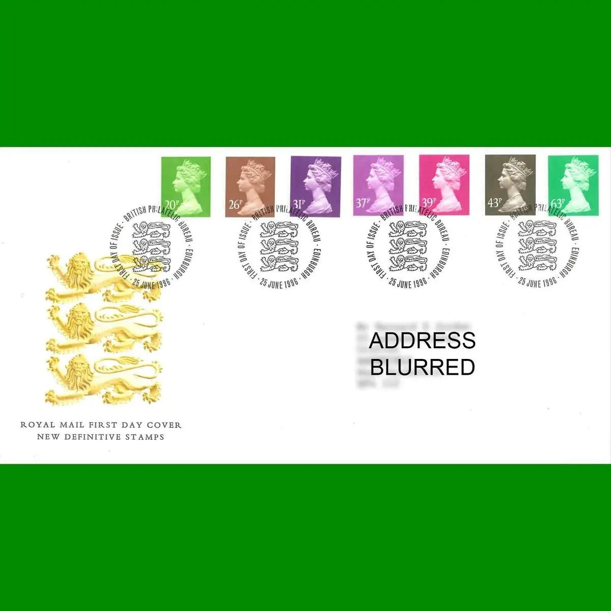 FDC Queen Elizabeth II Definitive Royal Mail First Day Cover Stamps, 25.6.1996