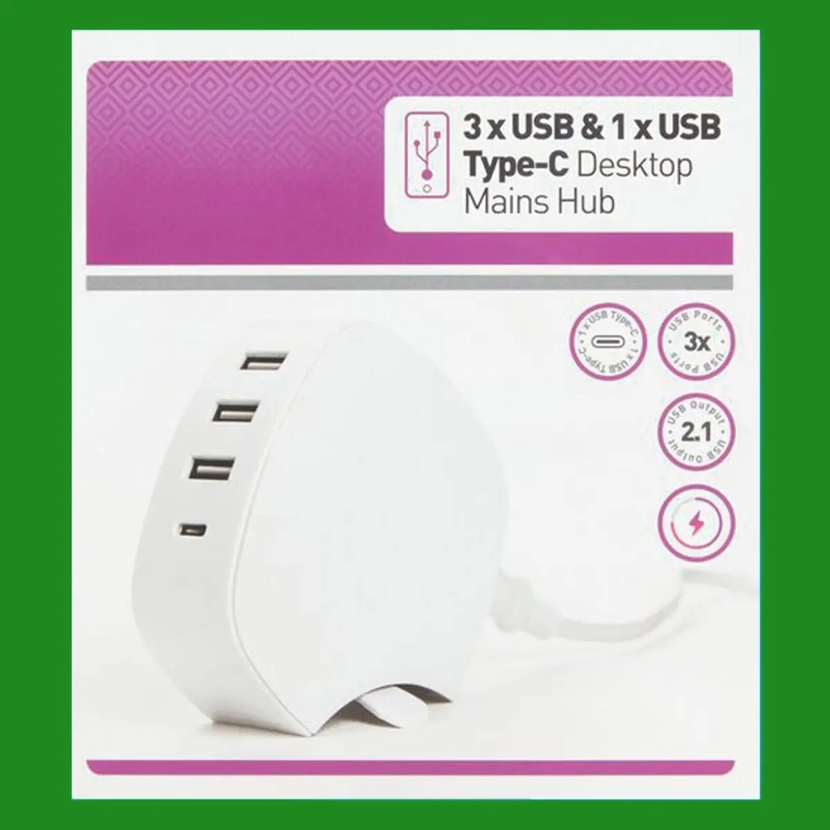 4 Port USB Desktop Mains Charging Hub (3x Type-A, 1x Type-C) Charge Mobile Phone