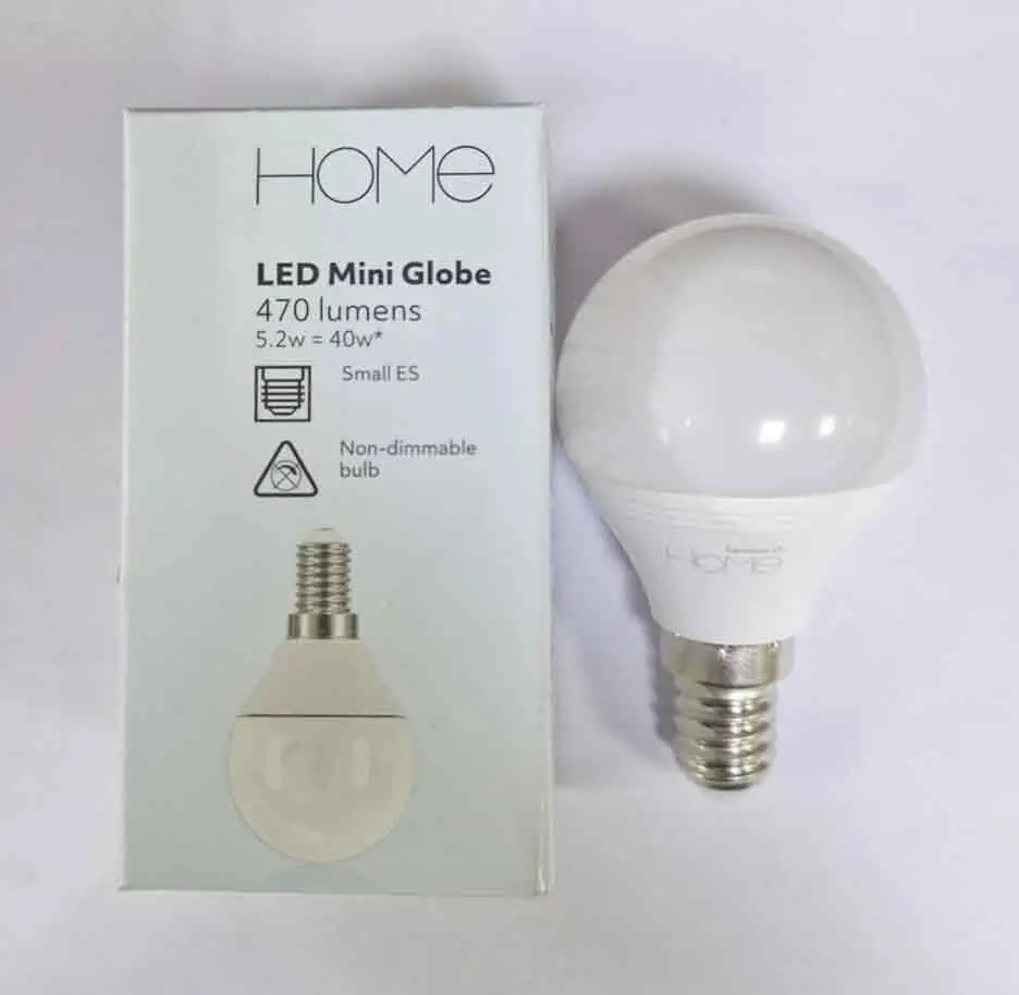 1x 5.2W (=40W) LED Golf SES E14 Small Edison Screw 2700K Warm White Light Bulb
