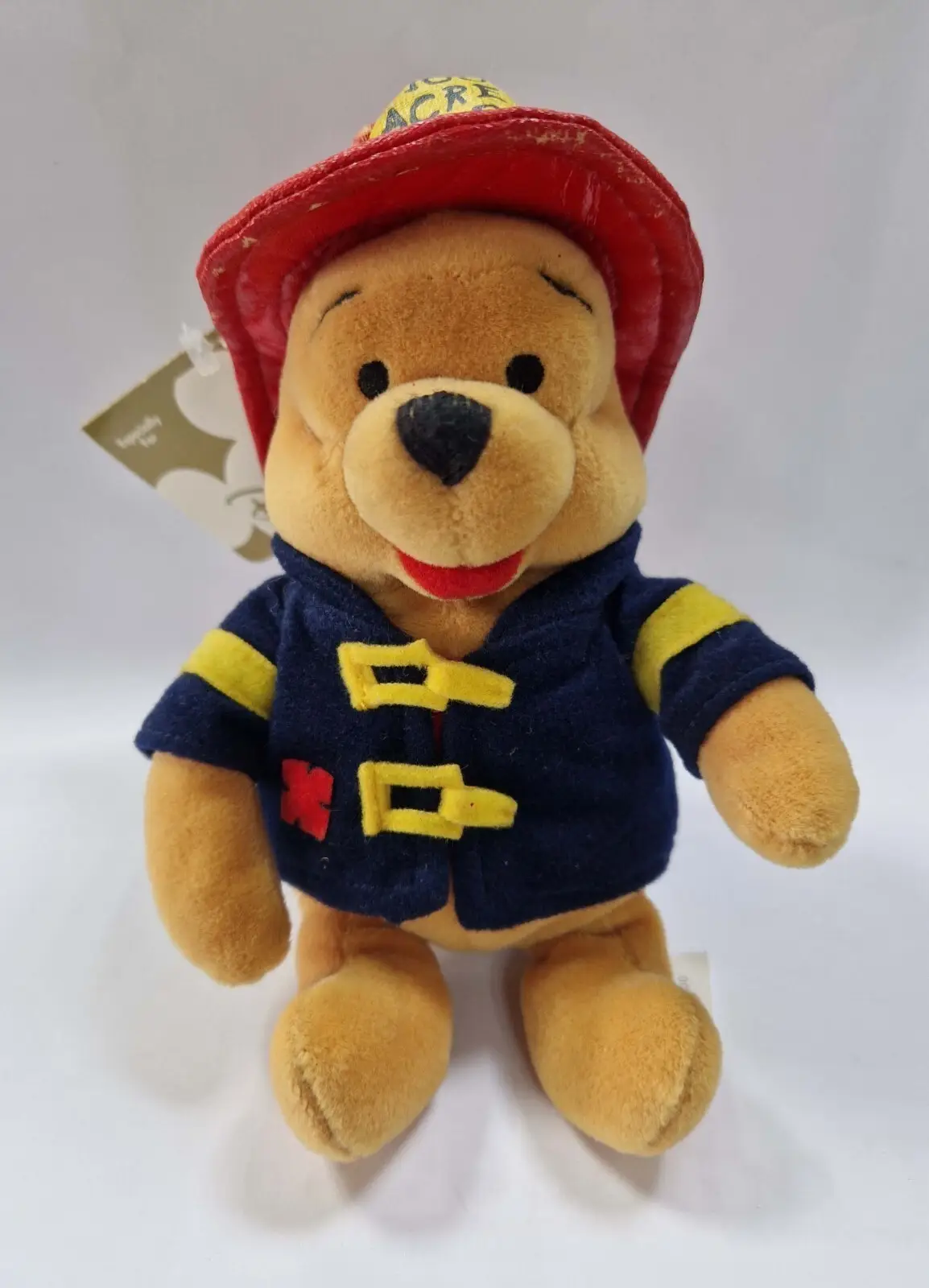 Disney Store Vintage Winnie The Pooh Fireman 8" Inch Cuddly Beanie Plush Toy