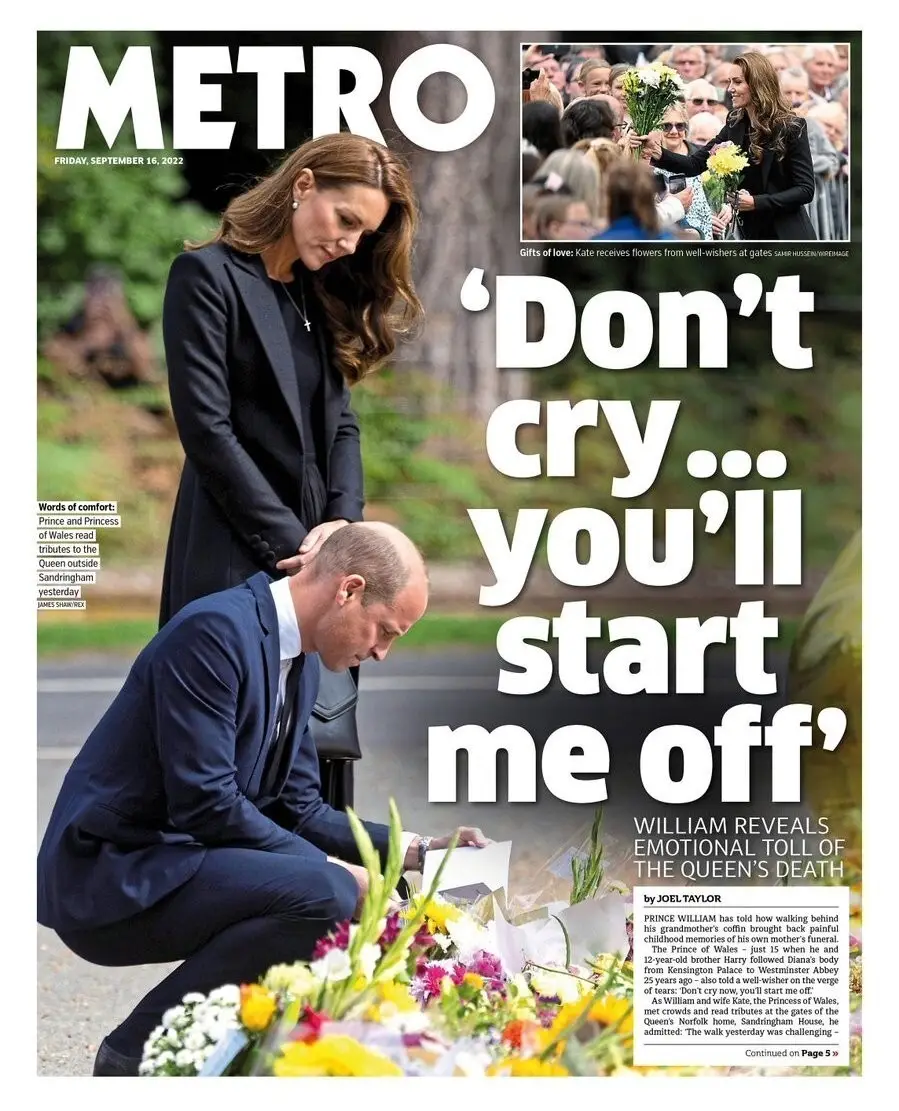 Metro Newspaper, HM Queen Elizabeth II Funeral Guide, Prince William, 16.9.22