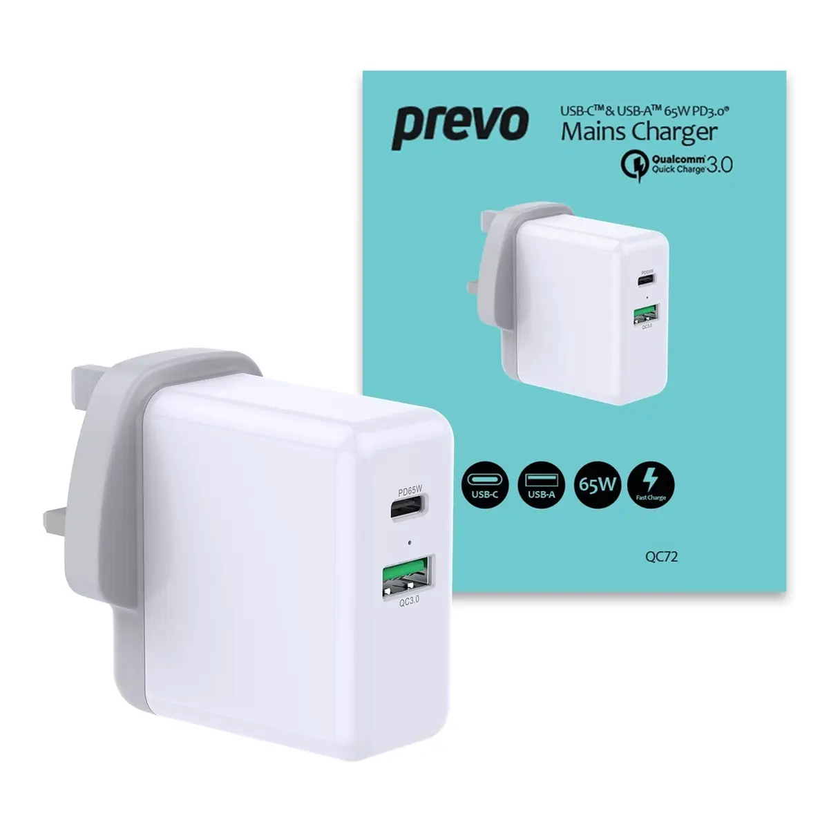 USB Type-C & USB Type-A Fast 65W UK Mains Charger, Qualcomm Quick Charge 3.0 - Free standard UK delivery included | Discount Quality Products