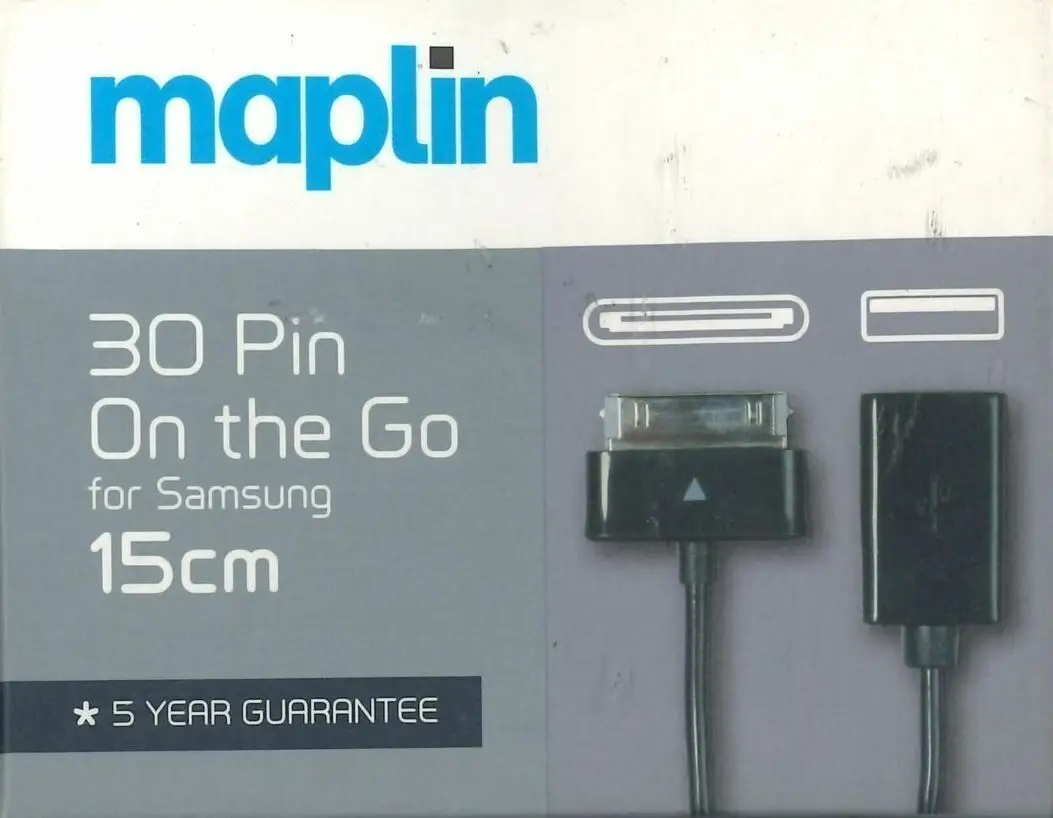 Maplin 30 Pin On The Go 15cm Cable OTG adaptor for Samsung Devices