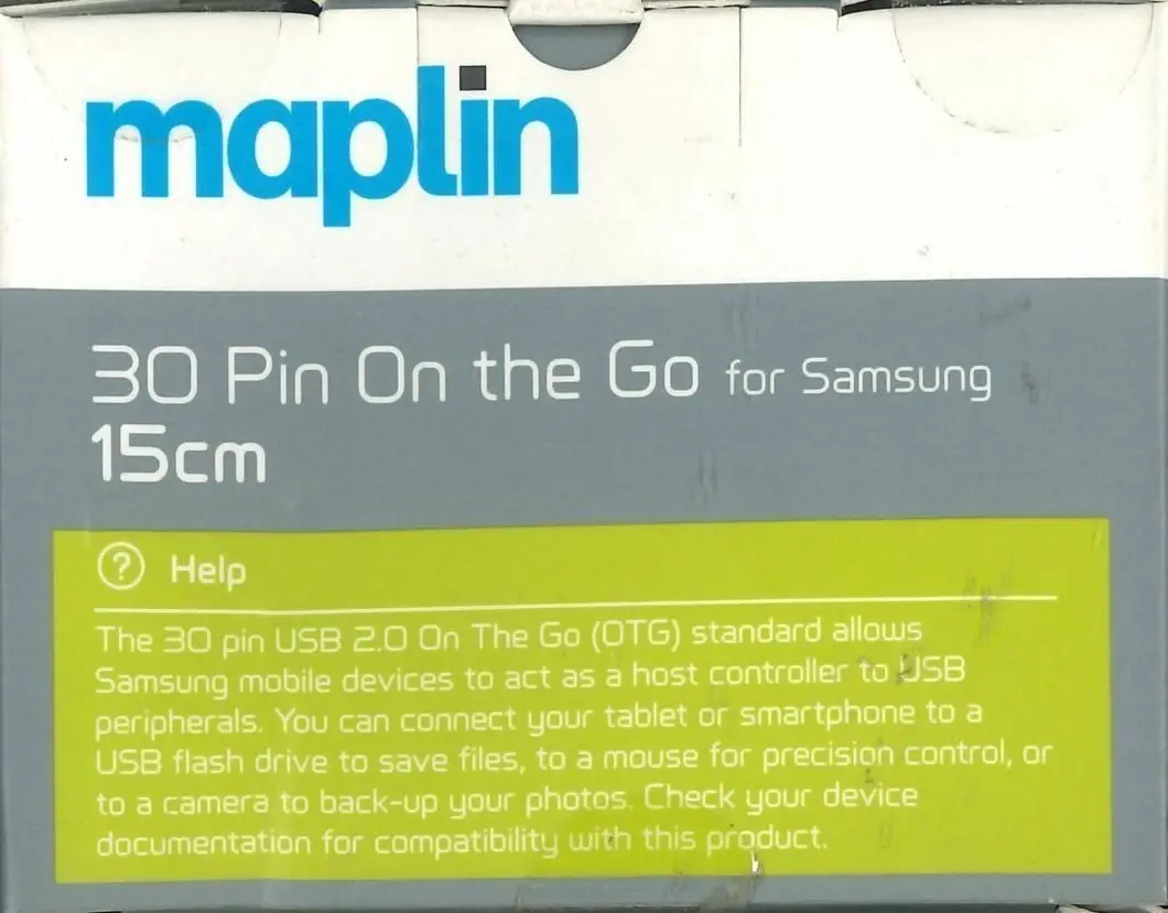 Maplin 30 Pin On The Go 15cm Cable OTG adaptor for Samsung Devices - image 2 | Free standard UK delivery included | Discount Quality Products