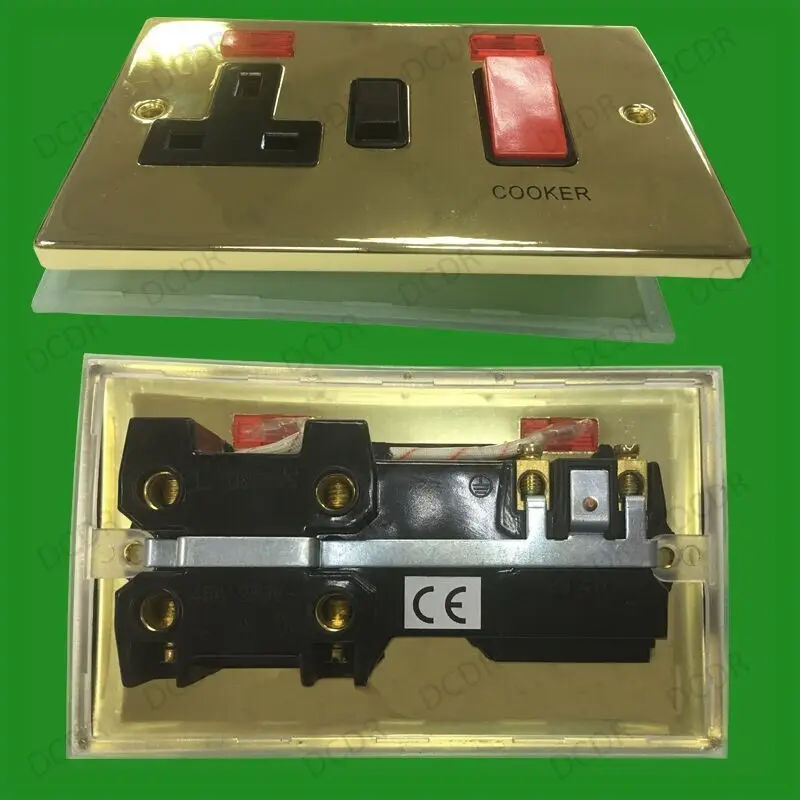 2 Gang, Victorian Brass, 13a UK 3 Pin Mains Socket, 45a Cooker Control Switch - image 2 | Free standard UK delivery included | Discount Quality Products
