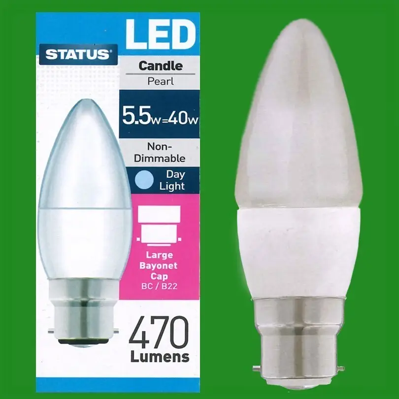 1x 5.5W (=40W) LED Pearl Candle Light Bulb, Daylight White, 6500K, BC B22 Lamp