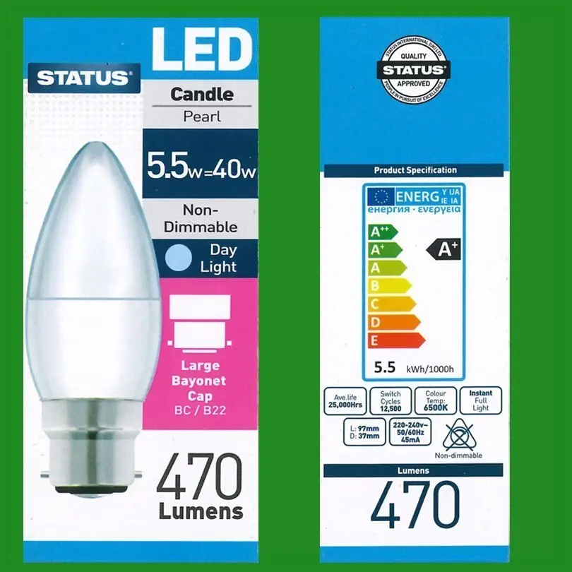1x 5.5W (=40W) LED Pearl Candle Light Bulb, Daylight White, 6500K, BC B22 Lamp - image 2 | Free standard UK delivery included | Discount Quality Products