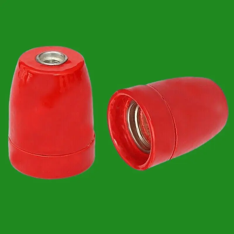 2x Red Coloured Glazed Ceramic Edison Screw E27 Light Bulb Holders ES Socket M10