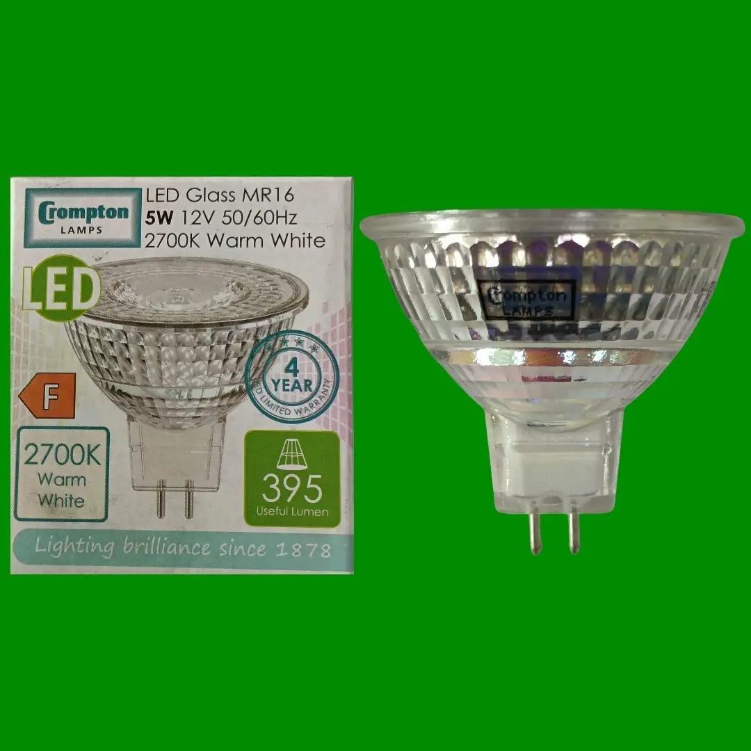 2x 5W Crompton MR16 GU5.3 12V LED 2700K Warm Reflector Spotlight Light Bulb Lamp