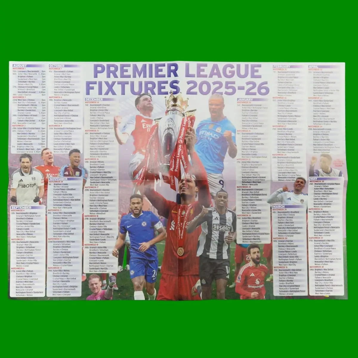 Premier League Fixtures 2025-26 Giant Wallchart Guide, Football, Soccer Poster