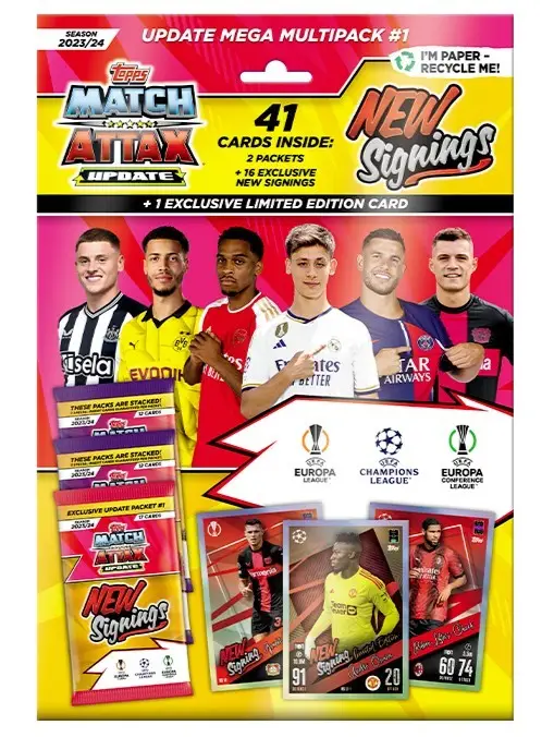 Match Attax, Football, Soccer, UEFA League 2024 Cards, Update Mega Multipack #1