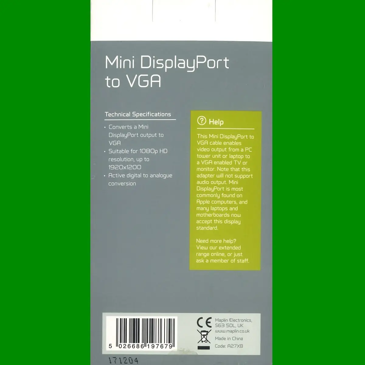 Maplin Active Mini DisplayPort to VGA Adaptor 1080p HD for PC Laptops TV/Monitor - image 3 | Free standard UK delivery included | Discount Quality Products