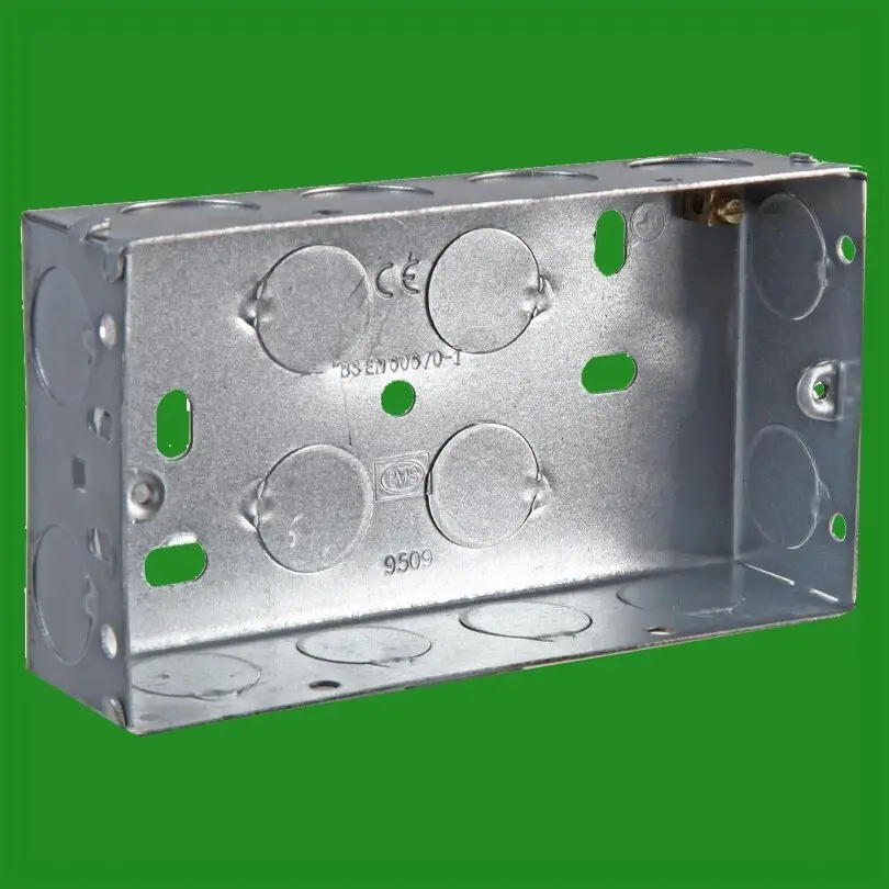 1x 35mm Deep 2 Gang Galvanised Steel Wall Recessed Socket Installation Back Box