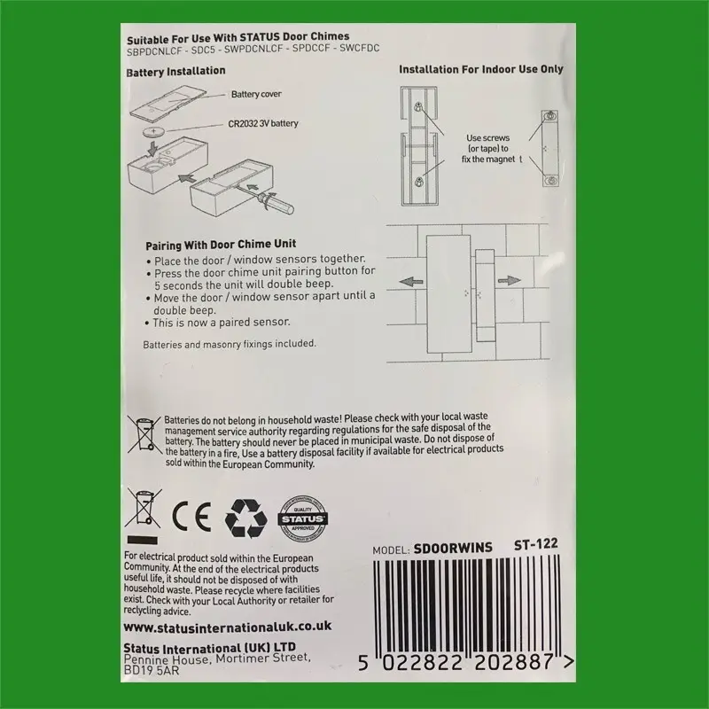 1x Wireless Door & Window Sensor For Status Door Chimes 80m Range, No Wiring - image 2 | Free standard UK delivery included | Discount Quality Products