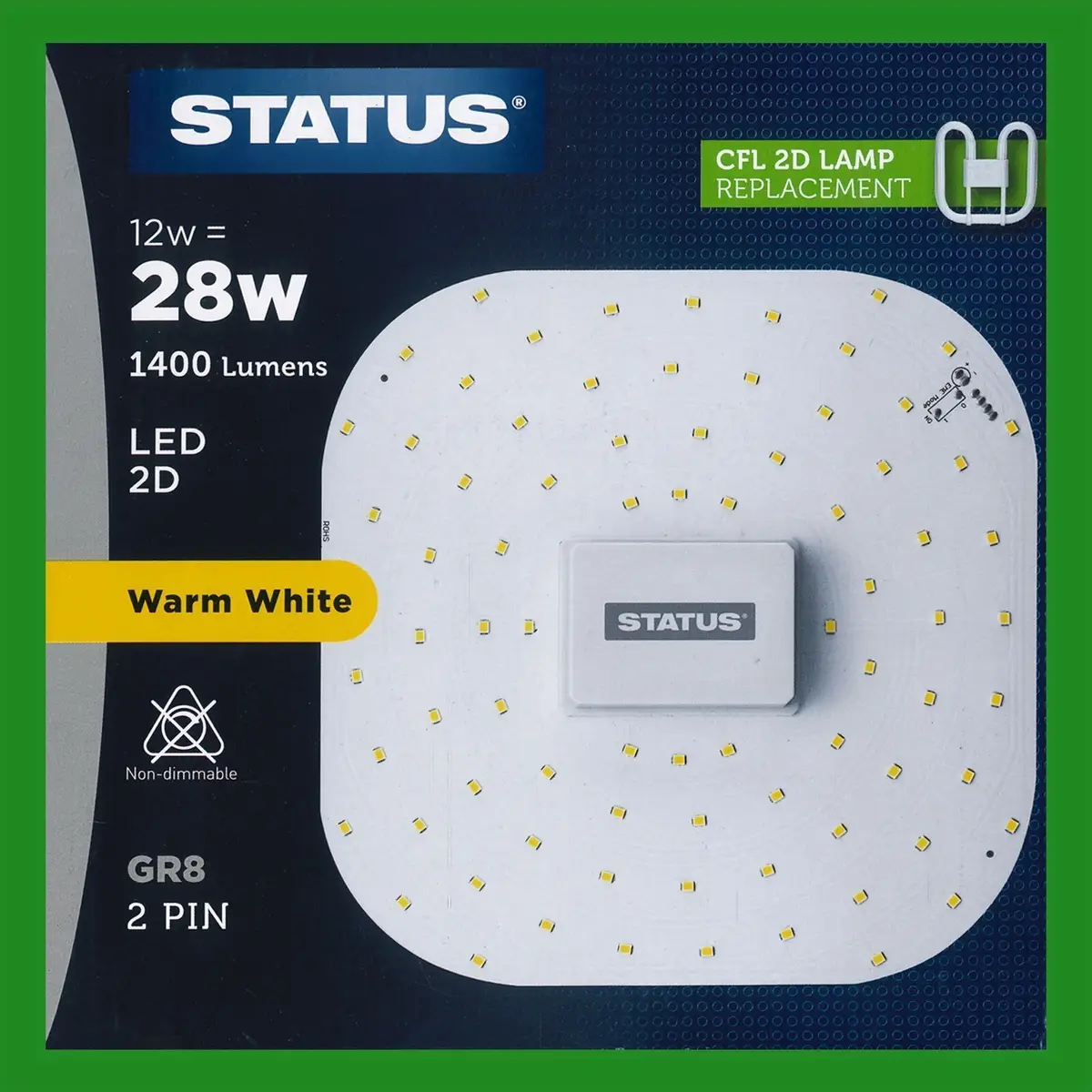 1x 12W (=28W Replacement) LED GR8 2 pin 2700K Warm White 2D Light Bulb Double D