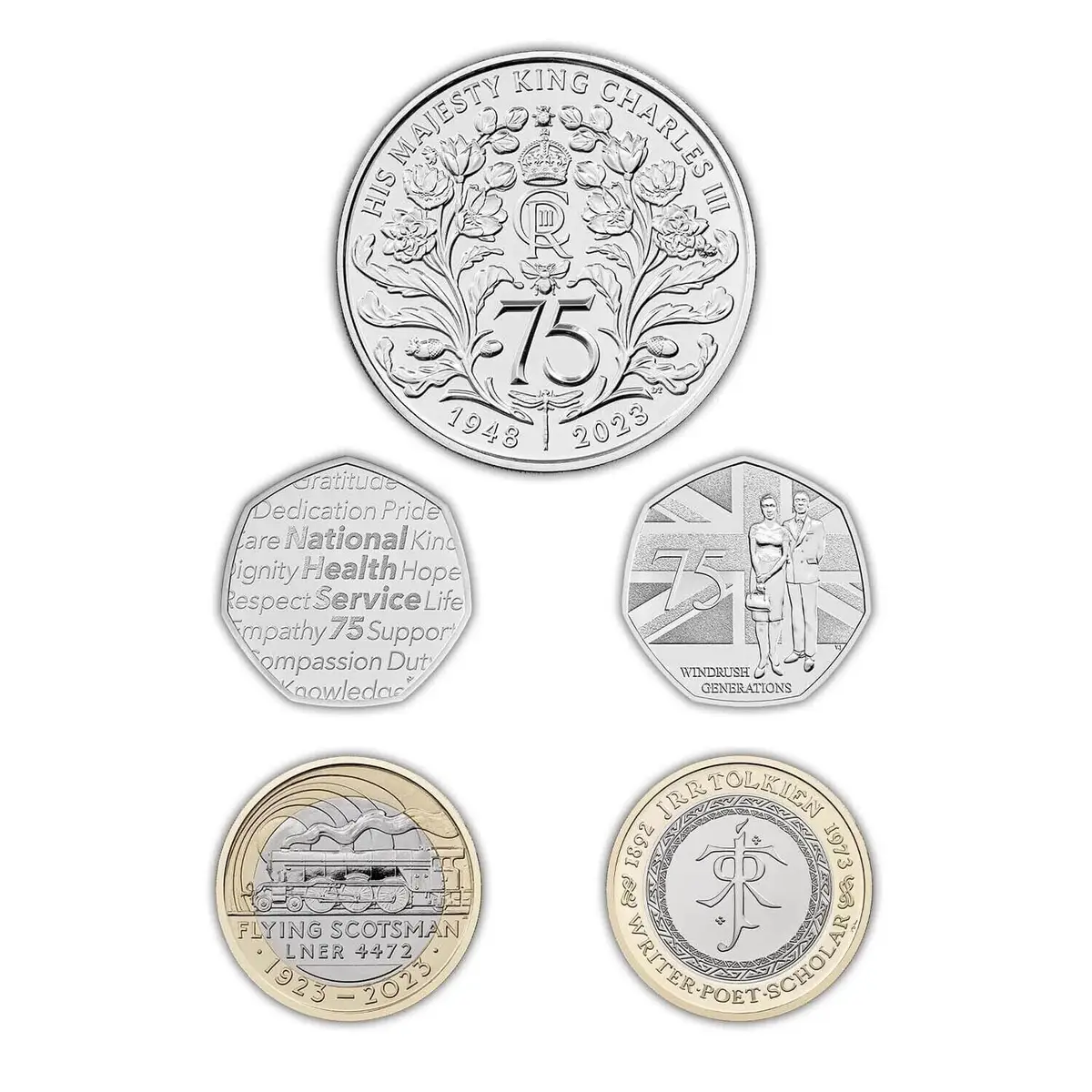 2023 UK Brilliant Uncirculated Commemorative 5 Piece Coin Set, King Charles III