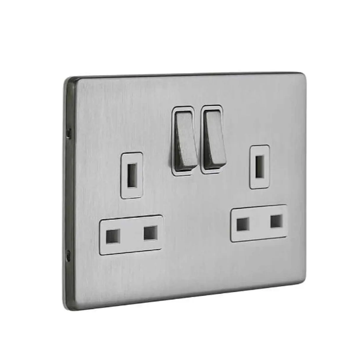 Switched UK Double Socket, 2 Gang, 2 Pole, Wall Plate, Chrome with White Inserts - image 2 | Free standard UK delivery included | Discount Quality Products