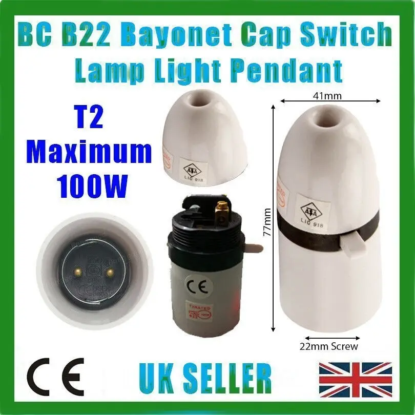 10x Bayonet Pendant T2 Socket, BC, B22, Switched Lamp Light Bulb Holder - image 4 | Free standard UK delivery included | Discount Quality Products