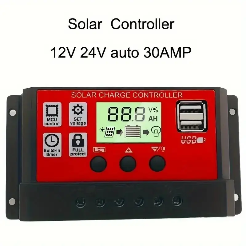 30A Solar Panel Battery Charge Controller 12V 24V, Dual USB Port, LCD Display - image 2 | Free standard UK delivery included | Discount Quality Products