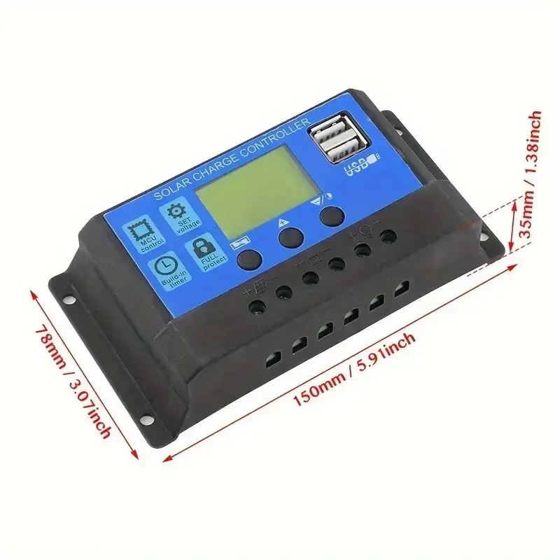 30A Solar Panel Battery Charge Controller 12V 24V, Dual USB Port, LCD Display - image 7 | Free standard UK delivery included | Discount Quality Products