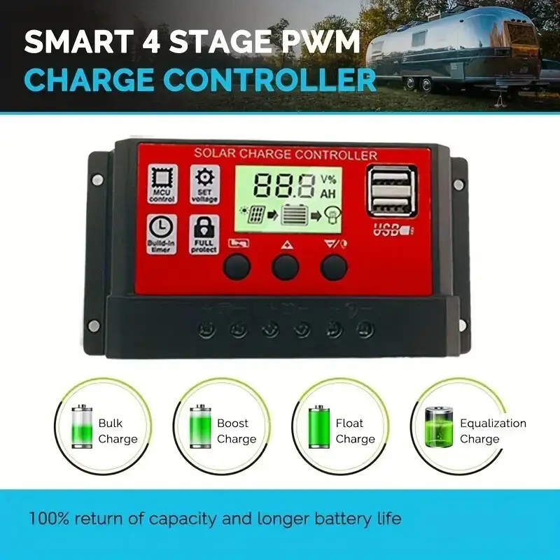 30A Solar Panel Battery Charge Controller 12V 24V, Dual USB Port, LCD Display - image 10 | Free standard UK delivery included | Discount Quality Products