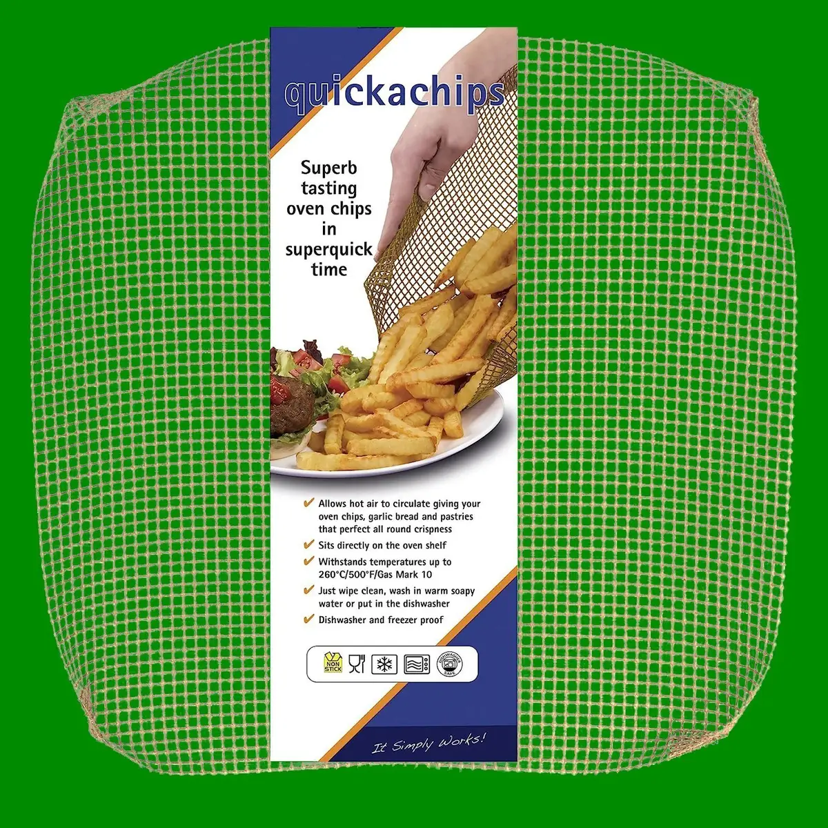 2x Quickachips Non Stick Chip Mesh Basket Beige Quick Oven Chips Fries, Bread