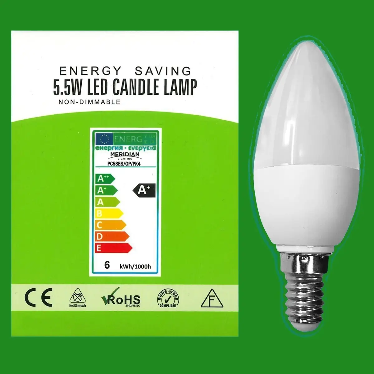 4x 5.5W (=40W) Opal LED Candle Edison SES E14, Warm White 3000K, Light Bulb Lamp