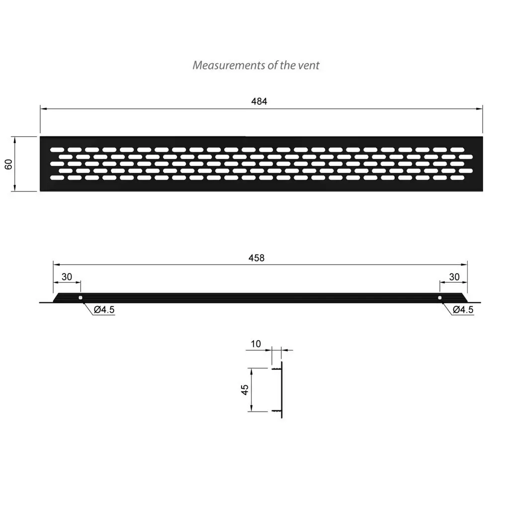 Black Aluminium Rectangular Air Vent Outlet 484 x 60mm Ducting Ventilation Cover - image 2 | Free standard UK delivery included | Discount Quality Products