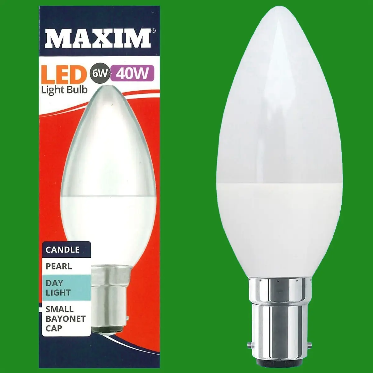 12x 6W (=40W) LED Pearl Candle Light Bulbs, SBC B15 6500K Daylight White Lamps