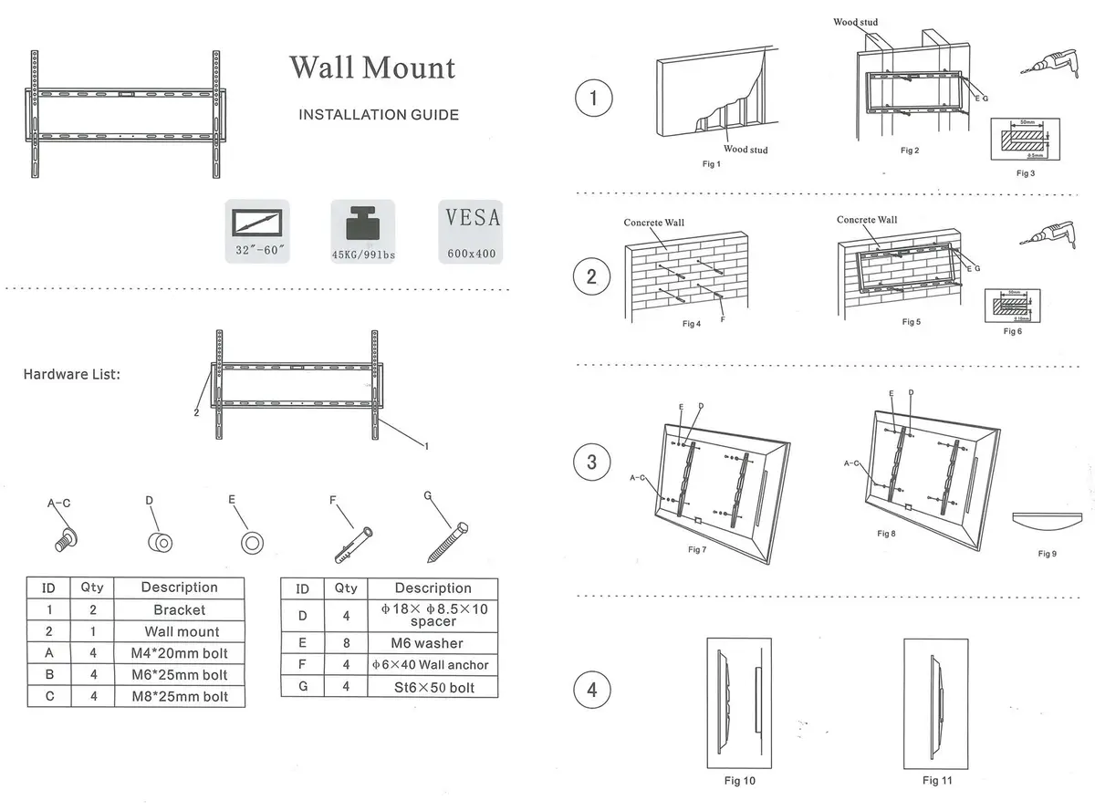 Universal TV Wall Mount Bracket for 32" 37" 42" 50" 60" inch VESA 600x400mm 45KG - image 2 | Free standard UK delivery included | Discount Quality Products