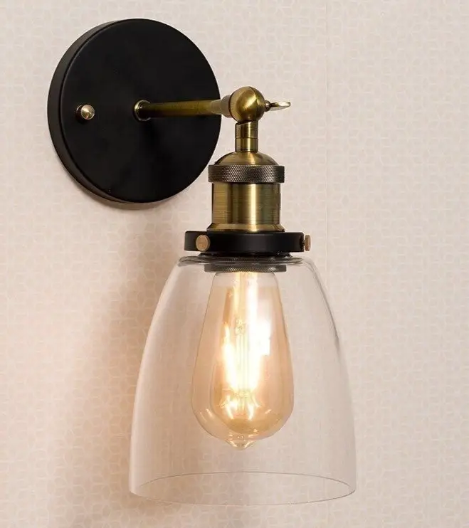 Vintage Industrial Antique Brass Wall Light Bulb & Glass Shade Steampunk Lamp - Free standard UK delivery included | Discount Quality Products