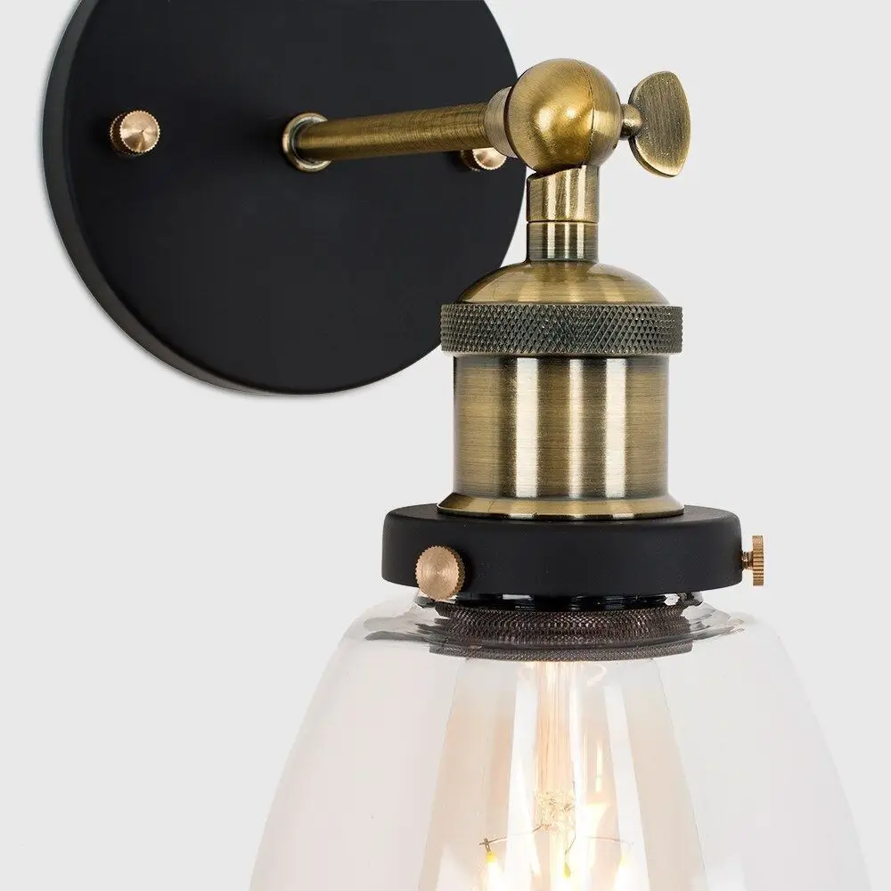 Vintage Industrial Antique Brass Wall Light Bulb & Glass Shade Steampunk Lamp - image 4 | Free standard UK delivery included | Discount Quality Products
