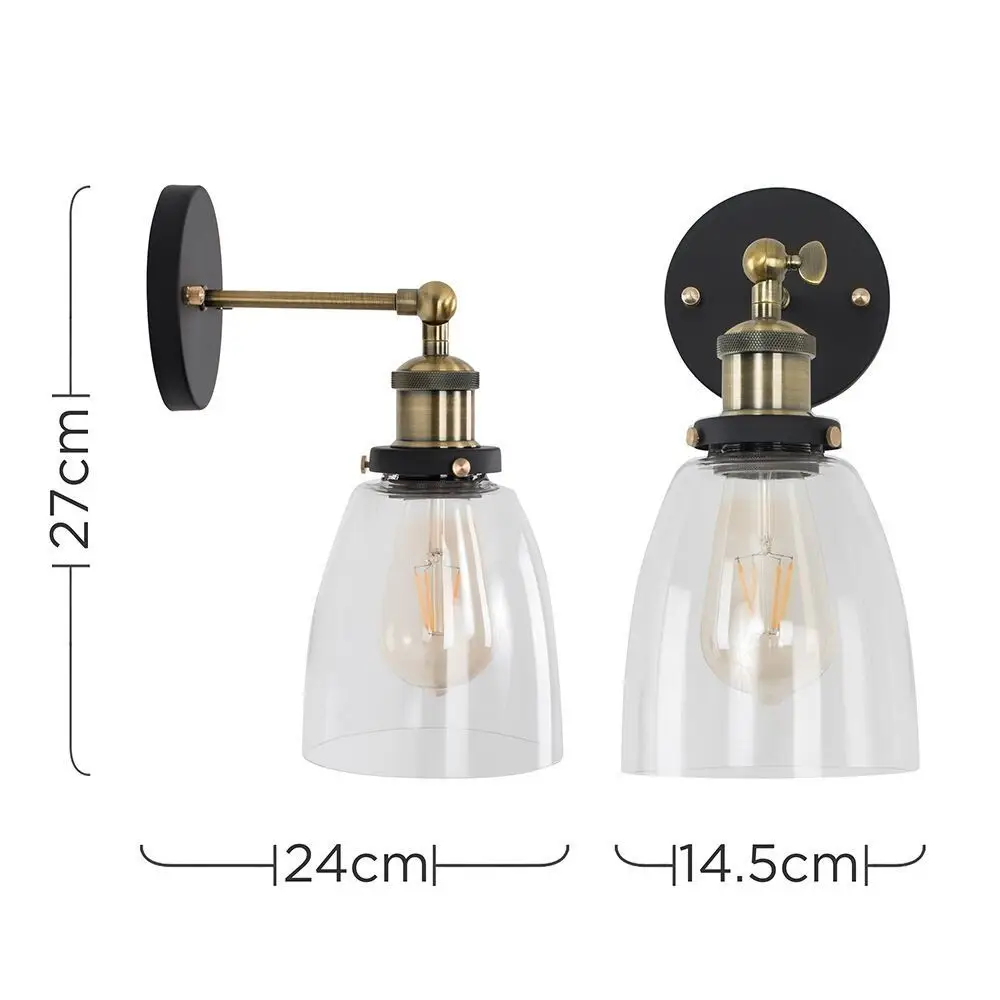 Vintage Industrial Antique Brass Wall Light Bulb & Glass Shade Steampunk Lamp - image 5 | Free standard UK delivery included | Discount Quality Products