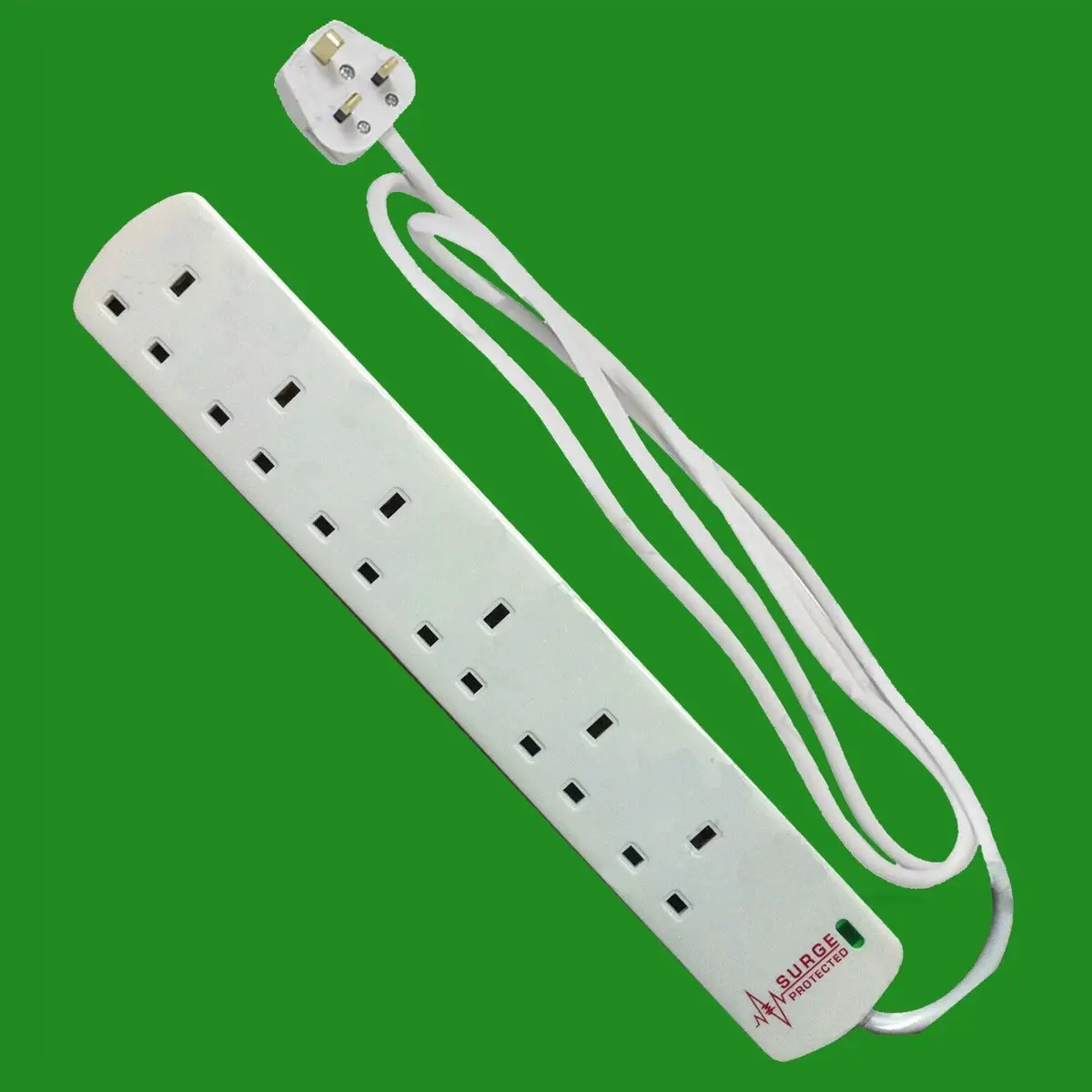 6 Way Surge Protected Extension Socket 13a 2m Lead Cable Plug &amp; Neon Light