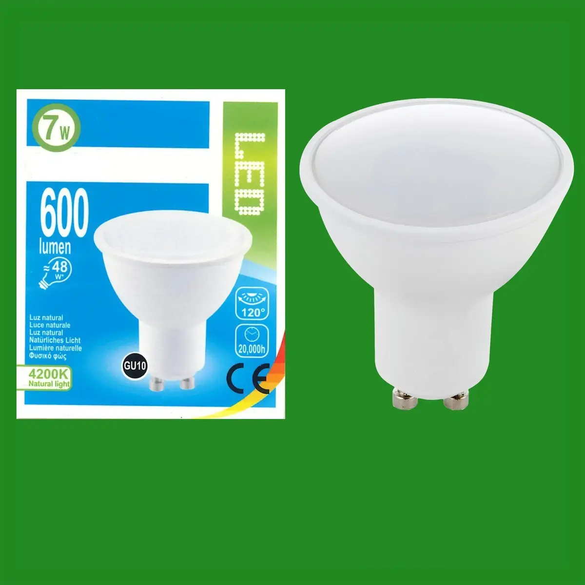 10x 7W (=48W) LED Cool White 4200K GU10 Instant On Spot Light Bulbs Lamps 600lm