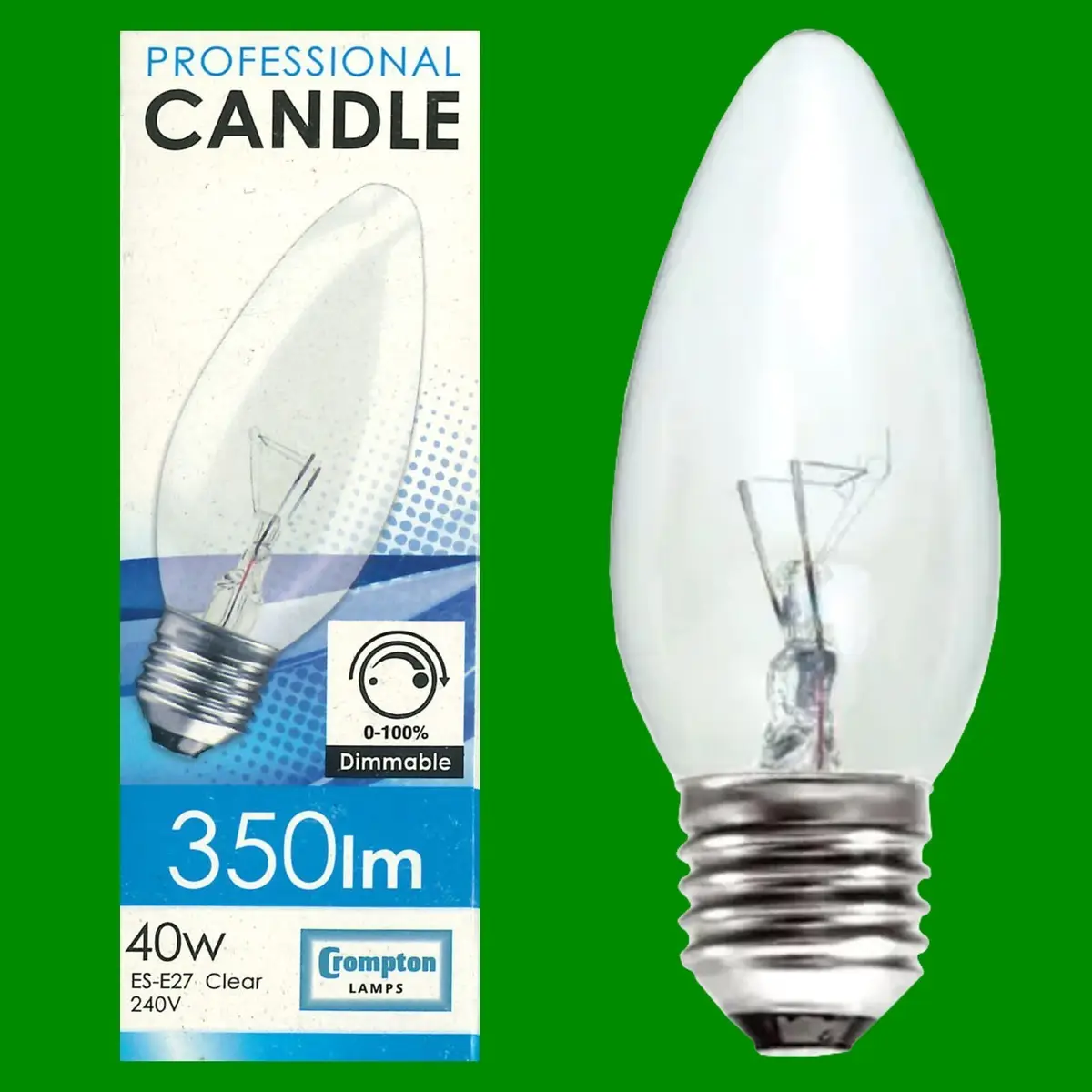 10x 40W Crompton Clear Candle Dimmable Incandescent ES E27 Screw Light Bulb Lamp